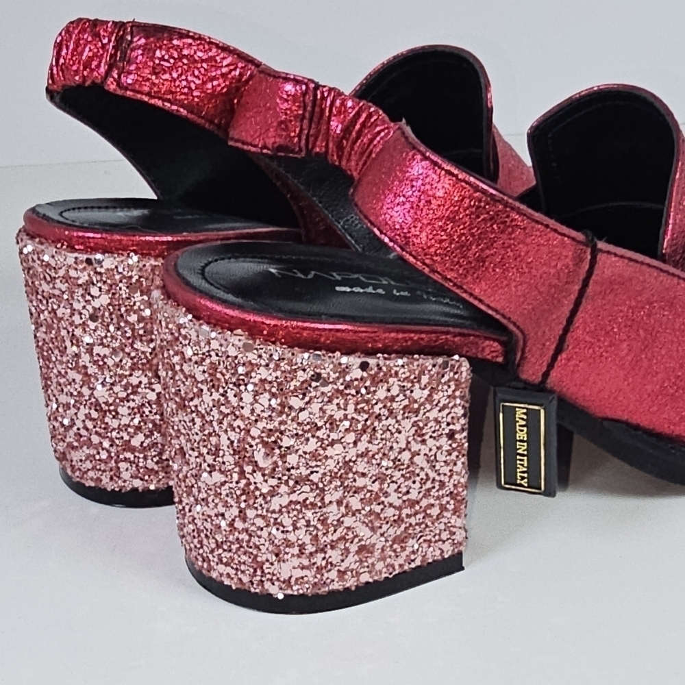 NEW Napoleoni Red Ruby Sparkly Leather Loafers Slides 39 - Picture 5 of 9